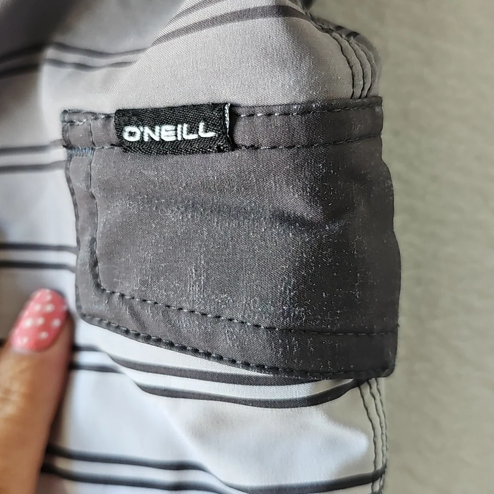 O'Neill Black and White Striped Swim Shorts‎